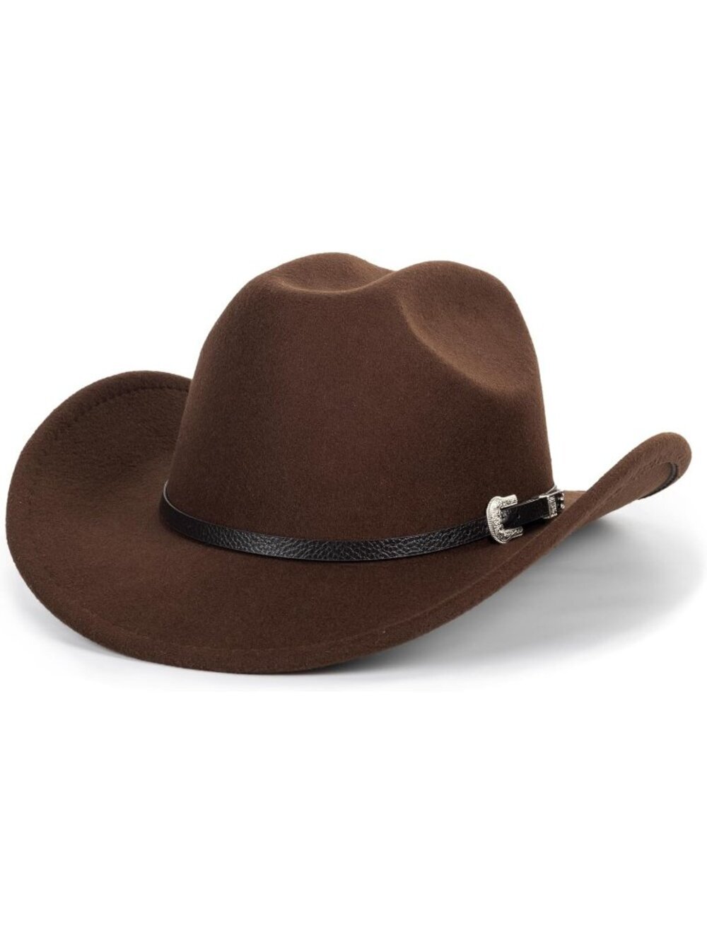 Unisex Brown 1 Western Cowboy Hat Classic Roll Up Fedora Hat with Buckle Belt